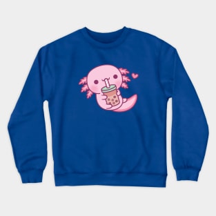 Cute Little Axolotl Loves Bubble Tea Crewneck Sweatshirt